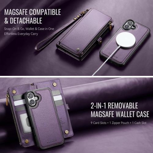 Defencase for iPhone 16 Phone Case Wallet Compatible with Magsafe, Purple