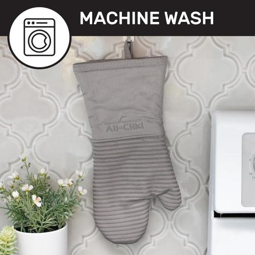 All-Clad Silicone Oven Mitts: Heat Resistant up to 500 Degrees - 100% Cotton & Silicone, 14x7 Oven Mitt for Kitchen and Barbeque, 2-Pack, Titanium