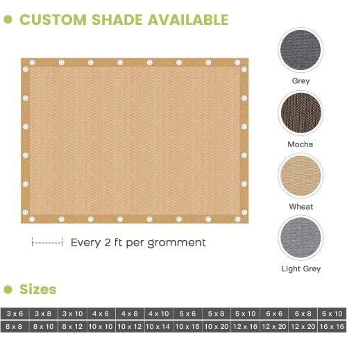 Shade Fabric Sun Shade Cloth with Grommets for Patio Garden Pergola Cover Canopy 10x20 FT, Wheat