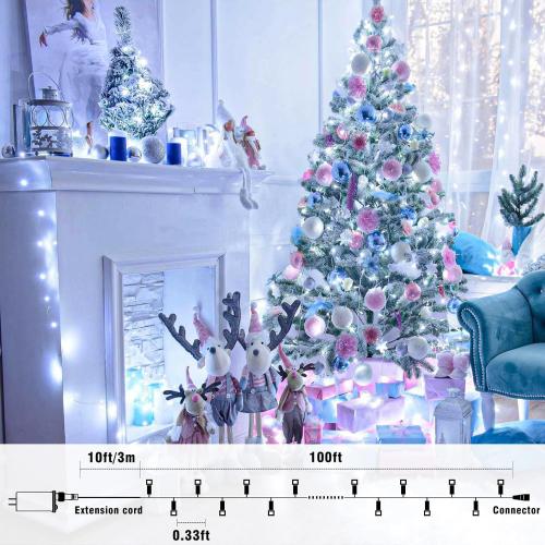 100FT 300 LED Outdoor String Lights, Connectable Christmas Lights Indoor Waterproof with 8 Modes, Plug in Twinkle Fairy Lights Clear Wire for Bedroom Home Wedding Patio Decorations, White