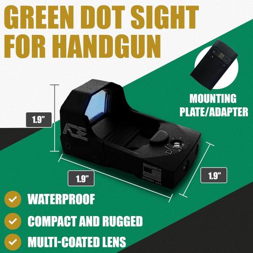 ADE RD3-006x Green Dot   D1 Rear Optic Mounting Plate/Adapter for All Glock (Non-MOS, Non-Aftermarket Slide) Standard Models,Canik TP9SF,Taurus GX4,TX22 GEN2,G3C,G3 with Factory Steel Sights Pistol