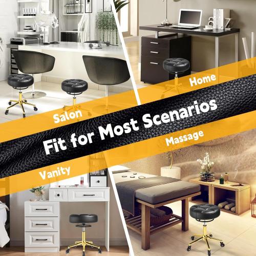 Rolling Stool Heavy Duty 450lbs - Reinforced with Golden Alloy Steel, Super Soft Thick Cushion, 360° Swivel, Smooth Rolling NO Noises, Adjustable Stool with Wheels for Massage Tattoo Spa, (Black)