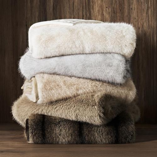 Luxury Faux Fur Throw Blanket, Soft Fluffy Faux Mink Blankets for Bed, Couch, Sofa, Thick Cozy Plush Warm Fur Throws with Reversible Velvet, Frosted White Wolf