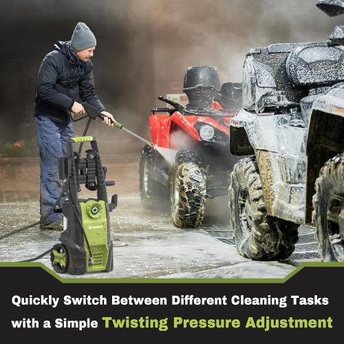 Green and Black Pressure Washer with Adjustable PSI Switch, 4500PSI Max 3.0 GPM Electric Power Washer with 5 Nozzles & 500ml Foam Cannon, Portable High Pressure Washer for Cars, Fences, Patios and Driveway Cleaning