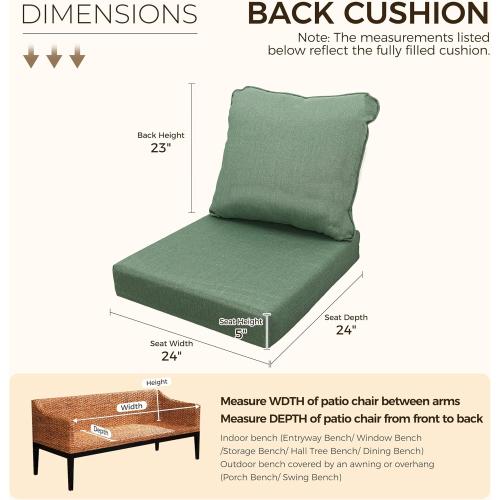 Art Leon Waterproof Outdoor Seat Cushion 24x 24 30D High Density Foam Patio Chair Cushions with Non-Slip Backing Patio Cushions for Patio Furniture Porch Swing Garden Bench Camping Stadium Green