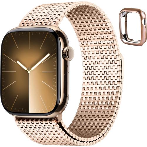 Fullmosa Compatible with Apple Watch Bands 41mm 40mm 38mm 46mm 49mm 45mm 44mm 42mm for Women Men, Stainless Steel Mesh Loop Magnetic Clasp iWatch Band with TPU Case for Apple Watch Series 11 10 9 8 7 6 5 4 3 2 1 Ultra3/2/1, SE3/2/1, 41mm 40mm 38mm Rose Go