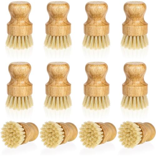 Bamboo Dish Scrub Brushes Kitchen Dishwashing Cleaning Brush Wooden Scrubbers Set Sisal Bristles Cleaner Scrubber for Washing Cast Iron Pan Pot Sink Spatula