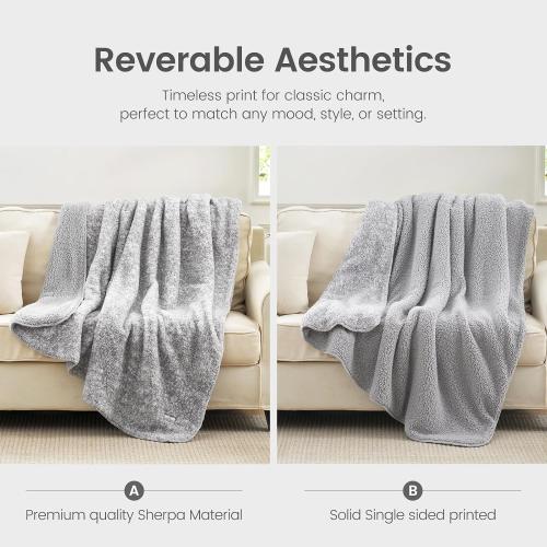 Cozy Bliss Luxury Sherpa Throw Blanket for Couch, Premium Reversible Plush Thick Throw, Warm Cozy Soft Blanket for Home and Gifts (Mottled Grey, 50 x 60)