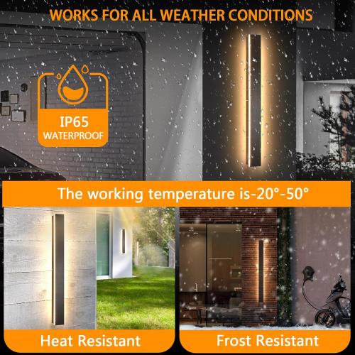 Modern Outdoor Wall Light for House,23.6inch Black LED Exterior Wall Sconces Lighting Fixtures, Outdoor Porch Light Fixture 3000K Long Linear Wall Light Outside Lighting for Patio,Garage