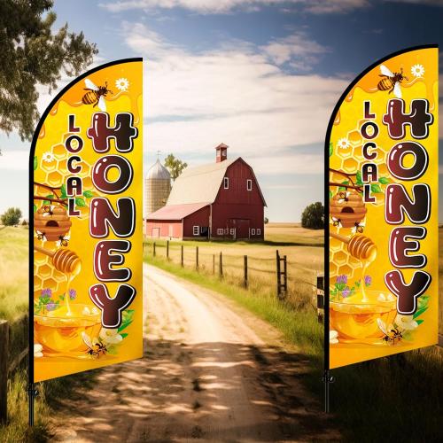 2 Set Honey Feather Flag with 2 Pcs Flagpole Kit, 7ft Honey for Sale Signs Outdoor, Business Feather Flag Banner Sign for Outside Sale(Local)