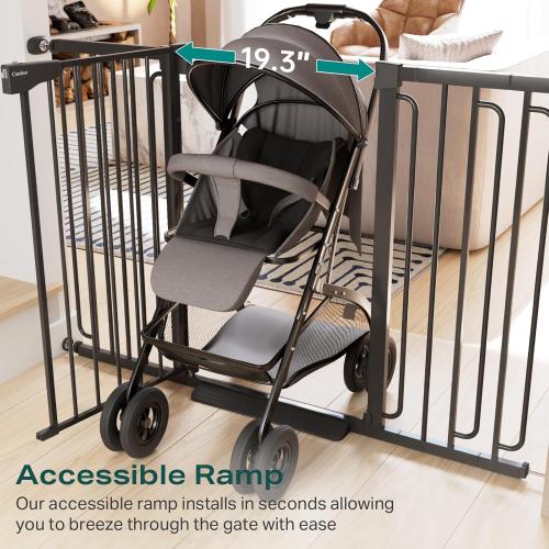 Cumbor 36 Extra Tall Baby Gate for Stairs, 29.7-57 Extra Wide Dog Gate for Doorways Hallways, Pressure Mounted Child Gate for Wide Opening, Auto Close Personal Safety for Babies and Pets, Black