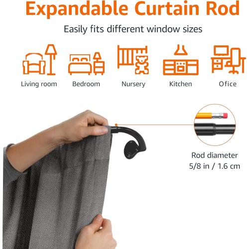 Size 48 to 88 Color Black Amazon Basics Easy to Install Adjustable Room Darkening Blackout Curtain Rod - Wraps Around, Blocks Light, for Heavy Curtains, 48 to 88, Black