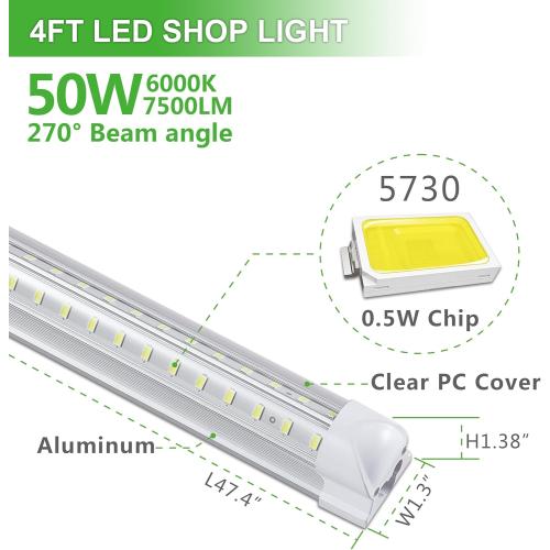 4Pack 4FT LED Shop Light Garage Lights,50W 6000K 7500LM White Light,Hanging/Surface Mount,Plug and Play,Linkable T8 LED Shop Lights,Commercial Bay Lighting for Warehouse Workshop Basement