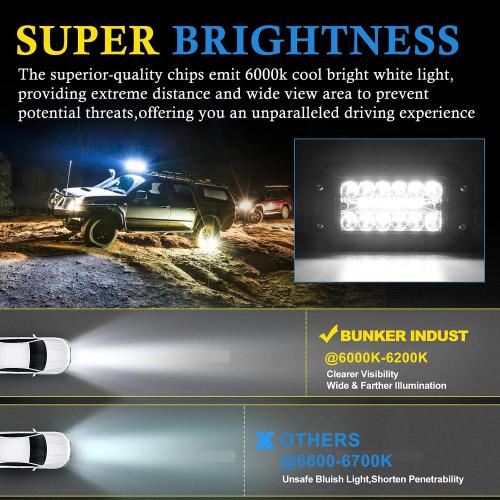 Flush Mount LED Light Pods, BUNKER INDUST 2Pcs 6 Inch Spot Flood Combo Beam 6000 LM Triple Row Driving Off Road Light Bar Waterproof Led Work Light for Golf Cart Trucks Tractor SUV 4x4 ATV UTV
