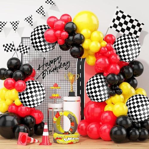 Race Car Balloon Arch Garland Kit - Red, Yellow, Black Party Decorations for Boys Birthday Theme Supplies