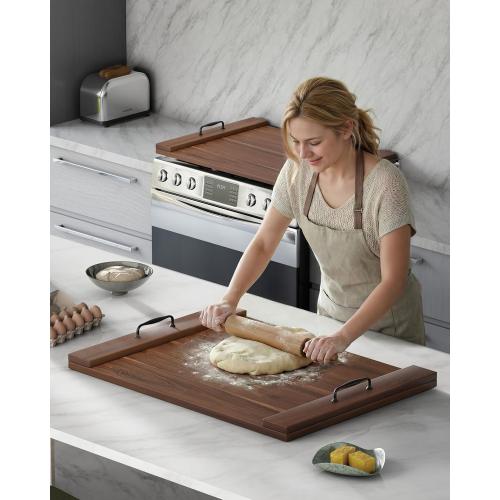 Bluewest Gas Stove Burner Covers, Wooden Noodle Board with Handle, Walnut | Extra-Thick Wooden RV Stovetop and Sink Cover Doubles as a Tray, Creating Extra Kitchen Counter Space for Prep and Serving.