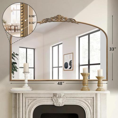 Micasso Large Vintage Gold Mirror: 48x33 Baroque Antique Wall Mirror | Traditional Ornate French Decorative Arched Mirror for Bedroom/Bathroom/Fireplace/Entryway/Hallway/Living Room/Dining Room
