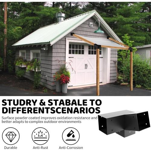 Pergola Slanted Roof Bracket kit 4 Pack,3-Way 30-Degree Right Angle Corner Bracket with Wall Mount Post Base for 4x4 (Actual:3.5“x3.5) Lumber for Pergolas/Gazebos,Porchs - 4Pack