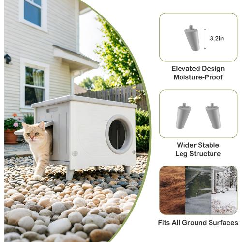 Weatherproof Cat Houses for Outdoor Cats with Escape Door,Door Flap,Grey | Made of Heavy-duty HDPE Plastic, Elevated Stackable, Insulated Feral Cat Shelter, All-season Use, Ideal for Yard, Porch Barn