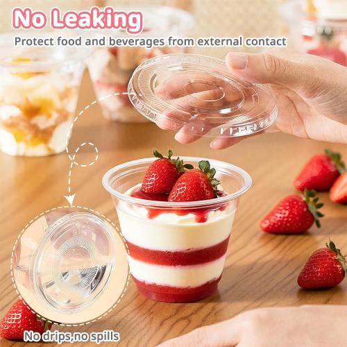 50 Packs 9oz Disposable Dessert Cups with Lids No Hole, Clear Plastic Cups with Lids for Ice Cream, Cake, Snacks, Fruit, Cold Drinks, Smoothie, Pudding, Salad