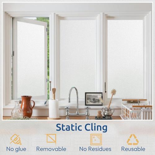 rabbitgoo Window Privacy Film, Non-Adhesive Frosted Glass Window Film for Bathroom, Static Cling Heat Blocking Stickers for Home Indoor Opaque Frosting Coverings House Tint, Matte White 23.6 x 78.7