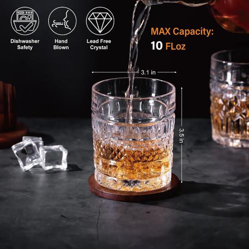Whiskey Glasses Set of 4 with Luxury Box, 10oz Old Fashioned Whiskey Glasses Gift for Cocktails Rum Cognac Bourbon Liquor Rocks Glasses Men Gift(Mixed)