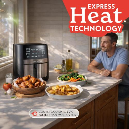 Gourmia 8 Qt Digital Air Fryer  – XL Capacity , Nonstick Dishwasher Safe Basket, Oil-Free Cooking