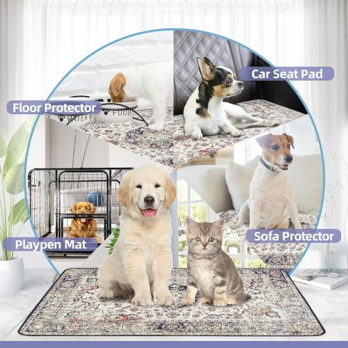 Size 36x24 Color Grey Pack of 2 Washable Pee Pads for Dogs 2 Pack, 36 x 24 Reusable Puppy Pads Waterproof, Super Absorbent Dog Rugs, Leakproof, Dog Crate Pad, Playpen Mat, Whelping Pads, Vintage Medallion