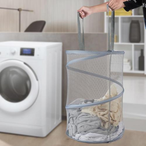 Mesh Popup Laundry Hamper 115L Collapsible Laundry Basket Extra Large Capacity Foldable Clothing Storage Basket with Handles 26 H x 18 W x 18 L (Gray)