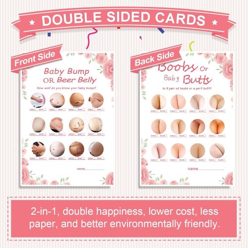 Baby Shower Games for Girl-2 Games(50 of Each),Double-Sided,Thick Cardboard,Fun,Hilarious,and Easy to Play,Baby Shower Games 50 Guest,with Answer Keys