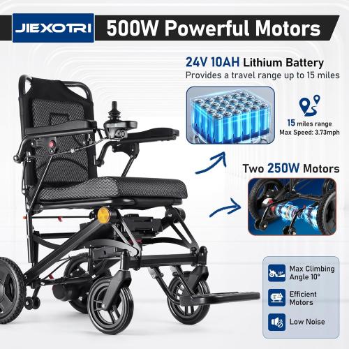 Lightweight Electric Wheelchairs for Adults Foldable Only 35lbs, 500W Dual Motors Motorized Wheelchairs for Seniors Support 250 lbs, All Terrain Travel Powered Wheel Chairs, Black