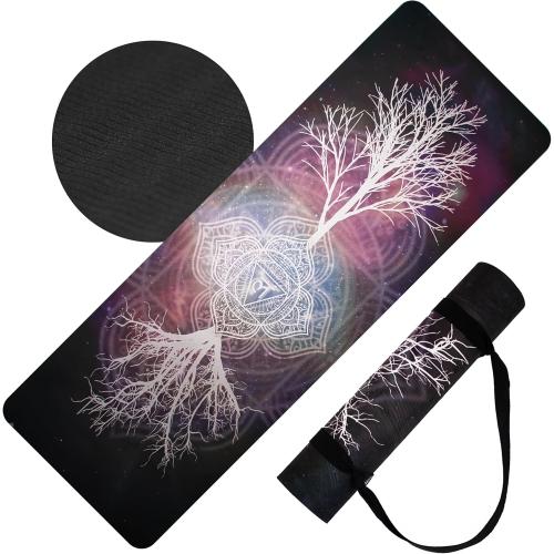 Vegan Suede Yoga Mat – Tree of Life/Root Chakra Design, Extra Thick 1/4” (6mm), Sweat-Grip Surface – Perfect for Yoga, Hot Yoga, Pilates & Sweaty Workouts - Free Strap Included