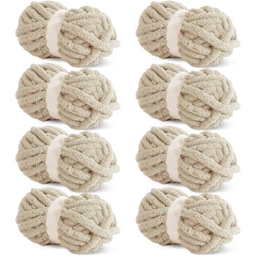 HOMBYS Khaki Chunky Chenille Yarn for Crocheting, Bulky Thick Fluffy Yarn for Knitting, Super Bulky Chunky Yarn for Hand Knitting Blanket, Soft Plush Yarn, 8 Jumbo Pack (27 yds,8 oz Each Skein)