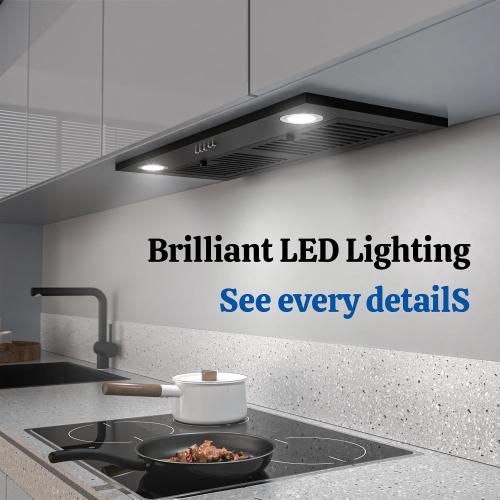 FIREGAS Black Range Hood Insert 30 Inch, 600 CFM Ducted/Ductless Convertible Built-in Kitchen Vent Hood, Stainless Steel Stove Hood with 3 Speed Exhaust Fan & Baffle Filters
