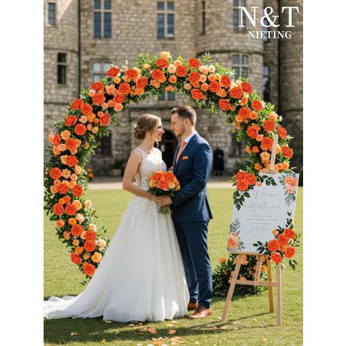 N&T NIETING Artificial Flowers, Fake Flowers Burnt Orange Roses Perfect for DIY Wedding Bridal Bouquets Centerpieces Bridal Shower Party Home Fall Flower Arrangement Decorations, 50Pcs