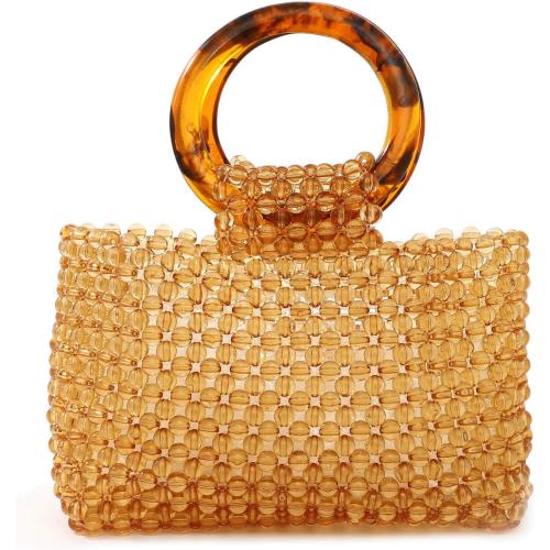 YIFEI Women Colored Transparent Beaded Acrylic Handbag Evening Handmade Bags for Wedding Party (Brown)