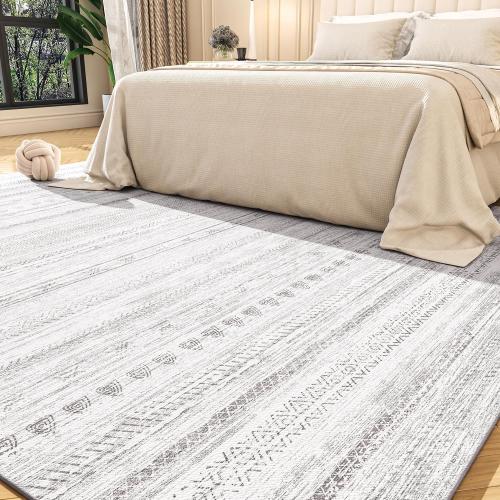 Large Area Rugs for Living Room Machine Washable Rug Distressed Indoor Carpet Neutral Moroccan Boho Rug Ultra Soft Area Rug for Bedroom Dining Room Playroom Office, Grey