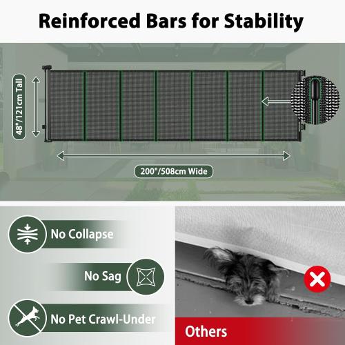 200 Retractable Baby Gates Extra Wide Dog Gates for Doorways, 48 Extra Tall Pet Gate Retractable Dog Gate, Long Baby Gate Retractable Fence Outdoor, Driveway Gate Retractable Garage Gate, Black