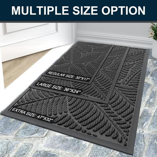 Colorxy Waterproof Doormat, Sturdy Natural Rubber Front Indoor Mat, Non Slip Low Profile Indoor Outdoor Door Mats, Stain and Fade Resistant Floor Mat, Easy Clean Patio Entrance Mat, 47x32, Light Grey