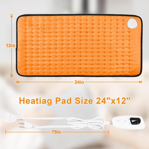 Deepsoon Heating Pad,Electric Heating Pads for Back,Neck,Abdomen,Moist Heating Pad for Shoulder,Knee,Arms,Legs,Dry/Moist Heat & Auto Shut Off,Christmas Gifts for Men and Women,Orange Black,24x12 Inch
