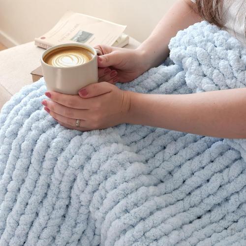 Jumbo Chunky Yarn for Hand Knitting - Super Thick Chenille Chunky Yarn for Crocheting - Extra Soft Bulky Fluffy Blanket Big Yarn 8 Jumbo Pack (27yds,8 oz Each Skein) Sky Blue
