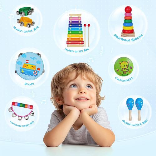 Childom Kids Musical Instruments for Toddlers,Baby Musical Toys for Toddlers,Preschool Educational Kids Gifts,Christmas Birthday Gifts for Boys Girls,Xylophone,Maracas,Wooden Instruments Toddler Toys