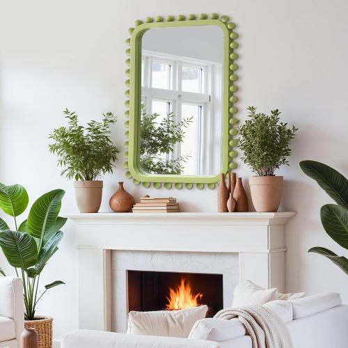 Bathroom Mirror for Wall with Wooden Beaded, 30x20 Rectangular Solid Wood Vanity Mirror for Farmhouse, Bathroom, Bedroom Decor(Green)