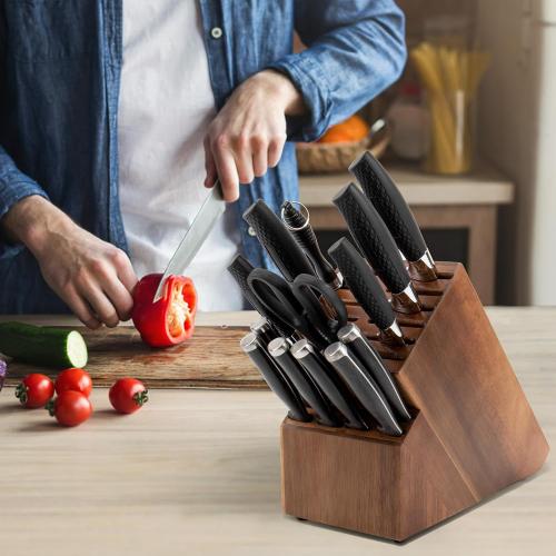 20 Slot Knife Block Storage without Knives,Acacia Wood Universal Knife Holder for Kitchen Countertop,Large Butcher Block Organizer,Easy Kitchen Knife Storage (Brown)