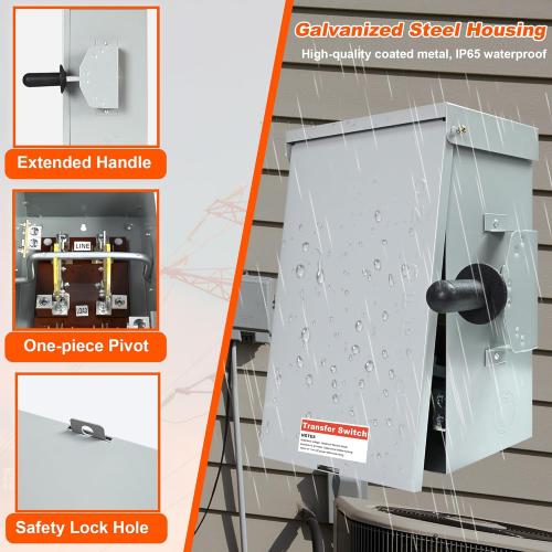 200 Amp Generator Transfer Switch, 120/240V 48000W Manual Transfer Switch for Home Generator, with Neutral Terminal, for Outdoor and Indoor, Multiple Security Protections (200A-2P)