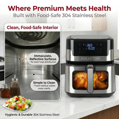 Air Fryer, 8.5QT Family Size Digital Air Fryers, BPA-Free, Smart Touchscreen with 8-Preset, Air Frying, Reheat Leftovers, Party Food, Fast Cooking, Dishwasher-Safe, Stainless Steel