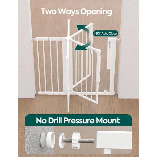 Babelio Smart Baby Gate with Auto-Unlock/Close, Pressure Mounted No Drill for Doorways/Top of Stairs. Pet/Dog Door Wide Walk Thru w/Infrared Sensor & Instant Safety Alert (White, 26.3-37.8 W, 30 H)