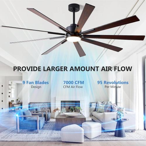72 Inch Ceiling Fan with Lights, Large Outdoor Ceiling Fans, Modern Industrial Ceiling Fan 9 Blades for Great Room, Large Living Room Patio Farmhouse Damp Rated, Quiet Reversible DC Motor Dark Walnut