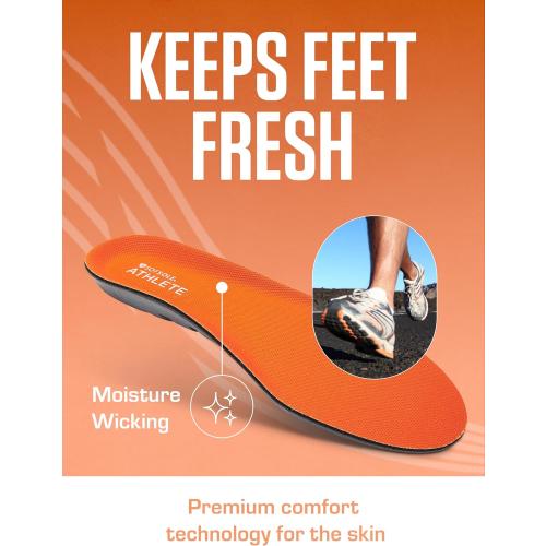 SOF SOLE ATHLETE Performance Men's Insoles - PU Foam & Gel Inserts - Heel-to-Toe Cushioning, Support, & Moisture Control, - Lightweight Comfort & Stability - Ideal for Runners, Walkers, Athletes