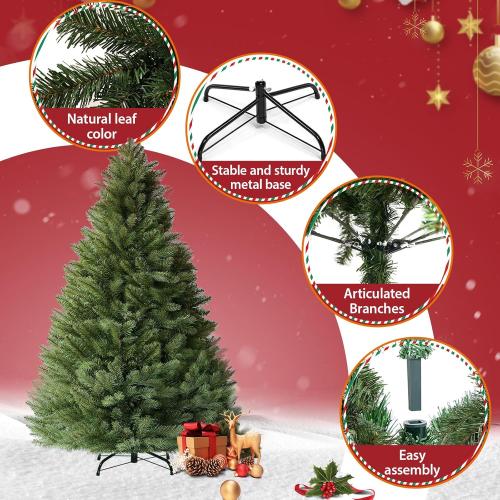 6ft Artificial Christmas Tree Premium Pine Xmas Tree with 1000 Branch Tip, 1 Minute Christmas Tree Unlit Realistic Holiday Party Decor for Home Office, Foldable Stand, Easy Assembly